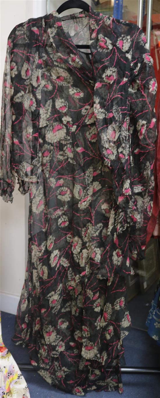 A 1930s silk chiffon floral patterned tea dance dress and jacket